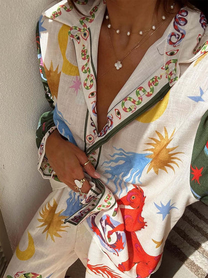Completo Due Pezzi a Stampa Tropicale – Camicia e Pantaloni Coordinati