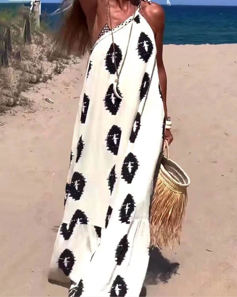 Abito Lungo Monospalla a Fantasia – Stile Etno-Chic